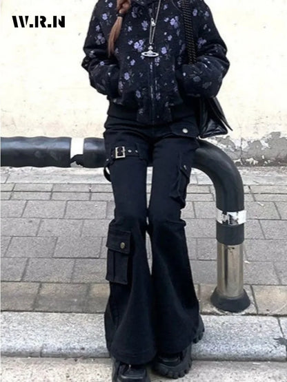 Aesthetic Dark Style Street Y2K Slim Fit Jeans Women's Vintage Sheath Gothic Pants High Waisted Hotsweet Black Denim Trouser