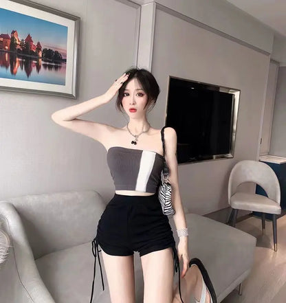 Summer Yoga Shorts Women Fitness Shorts Running Cycling Shorts Breathable Sports Edge Drawstring High Waist Workout Gym Shorts