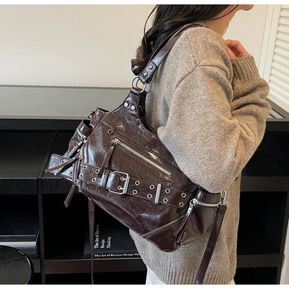 Fashionable Large Capacity Rivet Street Style Women's Tote Bag Shoulder Crossbody Bag Durable Polyester  Commuter Bag
