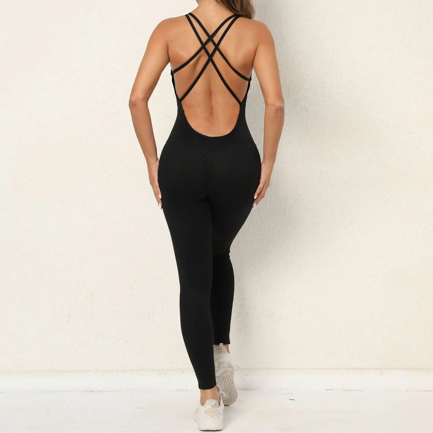 Women's Workout Slim Fit Ruched Black Jumpsuit