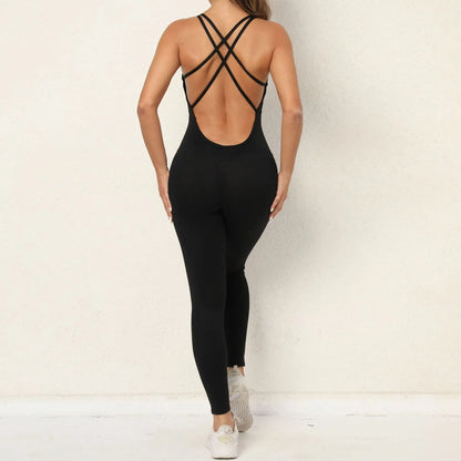 Women's Workout Slim Fit Ruched Black Jumpsuit