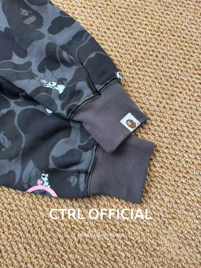 In  Stock  Anime Hello Kittys Hooded Jacket Girl Commuting Coat Jacket Kuromi Anime 3d Ears Hooded Cute Leopard Print Clothes