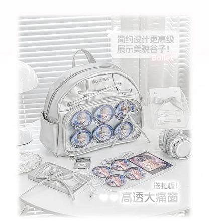 Japanese New Girls Silver Shoulder Bag Large Capacity Ribbon Itabag Student Women's Satin Messenger Bag Leather Backpacks