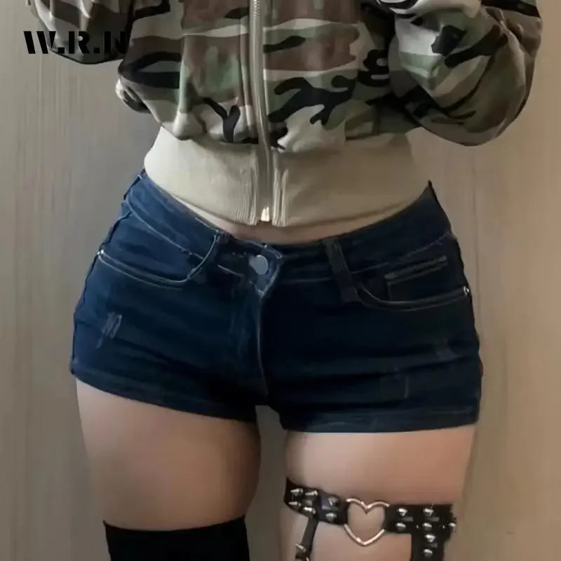 Women's Y2K Fashion Hotsweet Jean Blue High Waist Sheath Denim Shorts Casual Sexy Slim Fit Street Harajuku Super Short Shorts