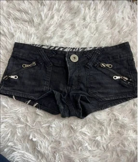 Street style British flag pattern women's shorts Y2k denim goth slim sexy fashionable and versatile low waist black denim shorts
