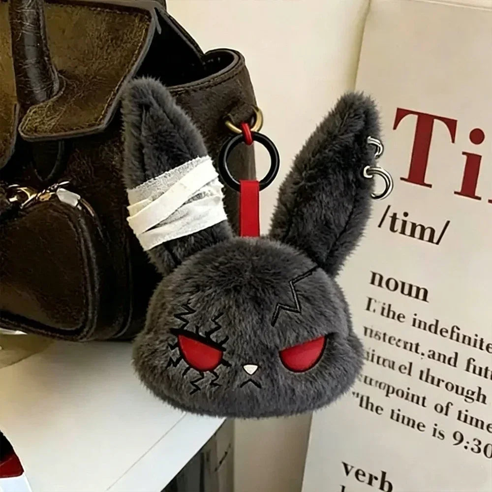 Halloween Gothic Bunny Plush Keychain RabbitBag Charm with Bandage Desian Kawaii Key Ring Pendant Car Bag Ornament Gift