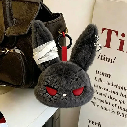 Halloween Gothic Bunny Plush Keychain RabbitBag Charm with Bandage Desian Kawaii Key Ring Pendant Car Bag Ornament Gift