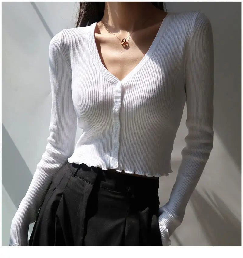 Women's Y2K V-Neck Knit Crop Top