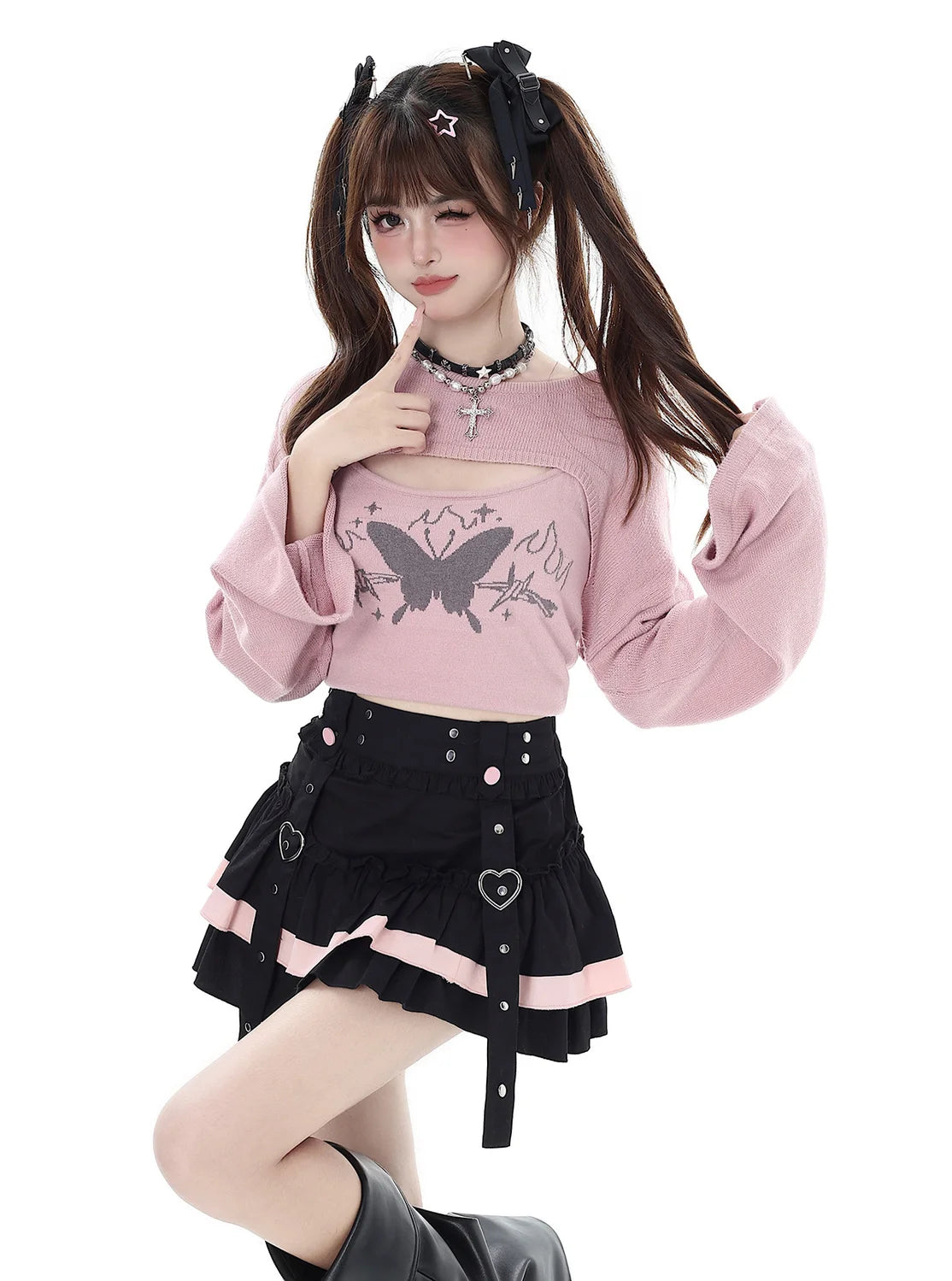 Original Gothic Y2K Sweet Strap Lace Puffy Cake Skirt Autumn New Chic Spicy Girl High Waist Slimming Mini Skirts for Women