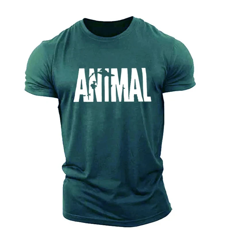 Apex Ritual – Animal Letter メンズオーバーサイズジムTシャツ – ミニマリストOネックストリートウェアスポーツウェア