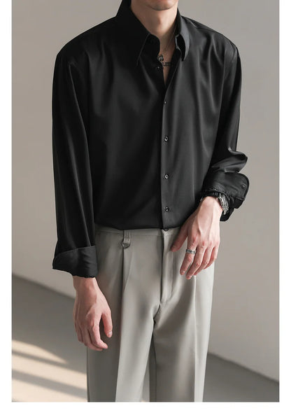 Black White Shirt Men Fashion Social Mens Dress Shirt Korean Loose Long Sleeved Shirt Mens Office Formal Shirts Ice Silk M-2XL
