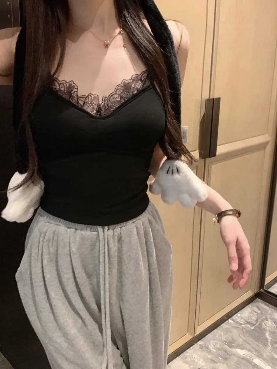 Lace Tank Top Women Cute Camis Sexy White Cropped Camisole Female Korean Sleeveless Black Vest Summer 2025 Coquette Y2k Clothes