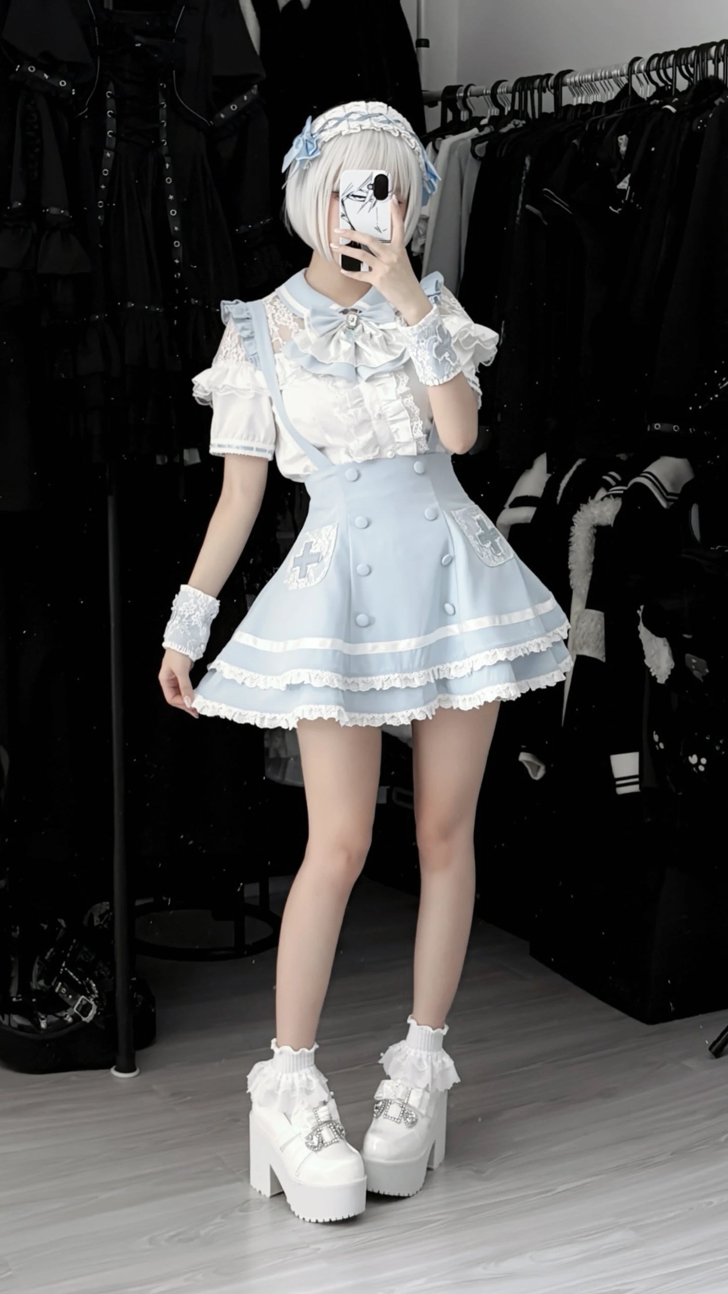Women's White Gothic Lolita Two-Piece Set