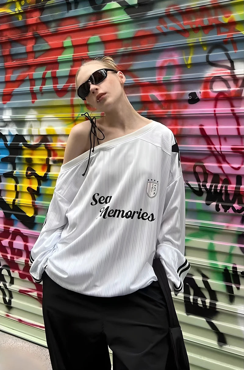 Spring and winter new American oblique shoulder long sleeve printed letter hoodie loose casual spice girls shirt T-shirt women