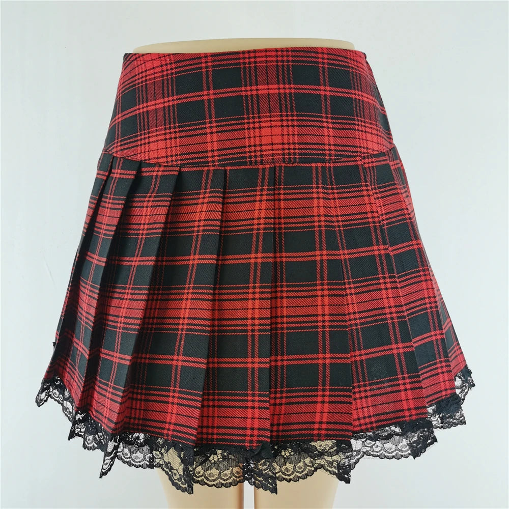 Women's Pink Plaid Gothic Mini Skirt