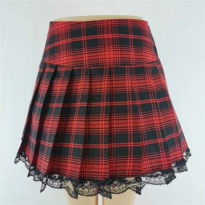 Women's Pink Plaid Gothic Mini Skirt