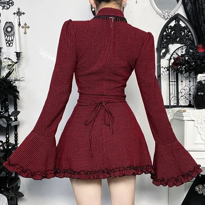 Women's Plaid Tie-Up Shirt Mini Dress