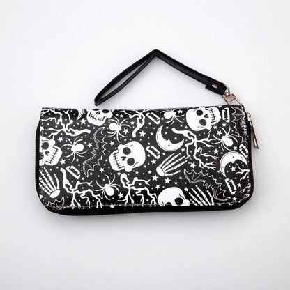 New Punk Style Skull Wallet Black Gothic Pu Leather Women Men Wallet Ghost Printing Purse Unique Design Stylish Long Wallets