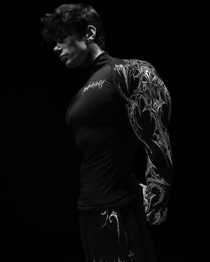 FULL ZIP Men's Gothic Compression Long Sleeve FULL ZIP Sports Shirt Workout Tops Gym Compression Breathable High Stretch