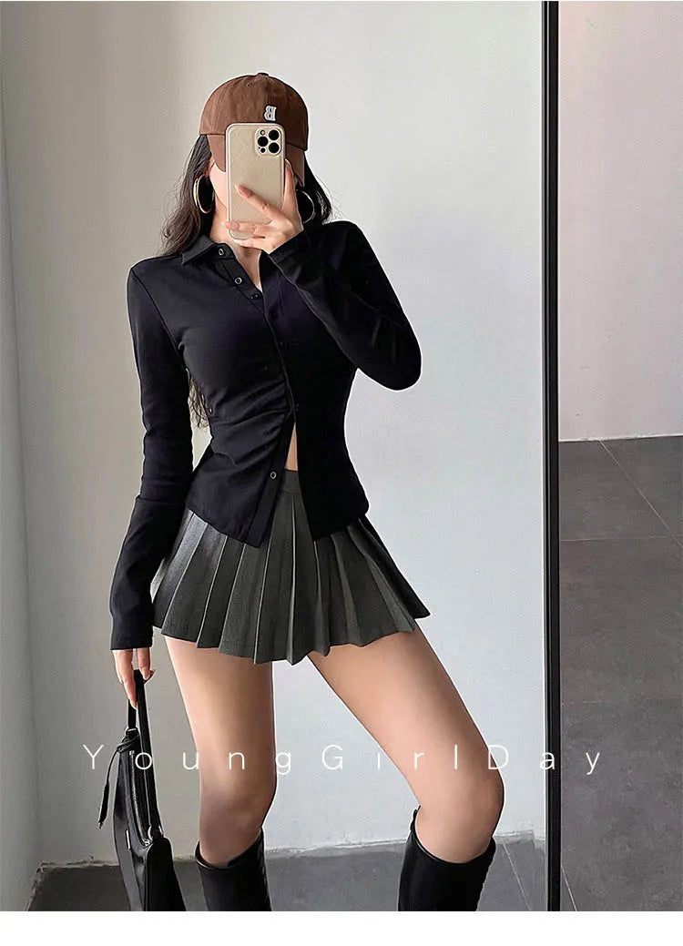  Pleated Skirt with Shorts Women Sexy High Waist White Black A-line Korean Gyaru Mini Tennis Skirt School Girl Summer