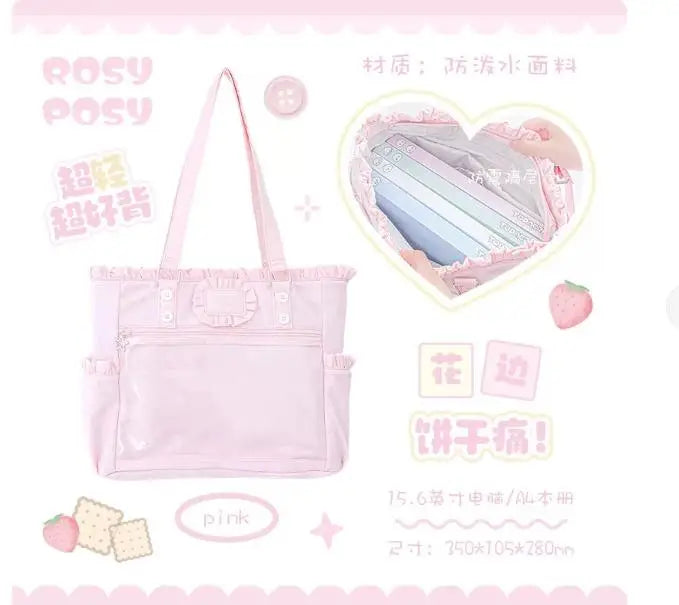 Japanese New Girls Silver Shoulder Bag Large Capacity Ribbon Itabag Student Women's Satin Messenger Bag Leather Backpacks