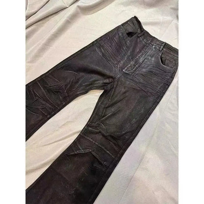 American retro heavy industry men and women black gothic retro casual loose jeans High street coated micro-flare jeans
