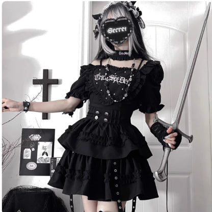 Women's Gothic Puff-Sleeve Sweetheart Dress