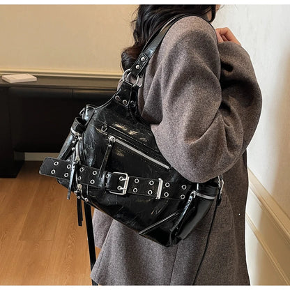 Fashionable Large Capacity Rivet Street Style Women's Tote Bag Shoulder Crossbody Bag Durable Polyester  Commuter Bag