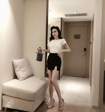 Hot Girls In Sexy Mini Women Skirts Short with Side Slit Hip Wrap Chic and Elegant Woman Skirt Korean Style Fashion High Waist