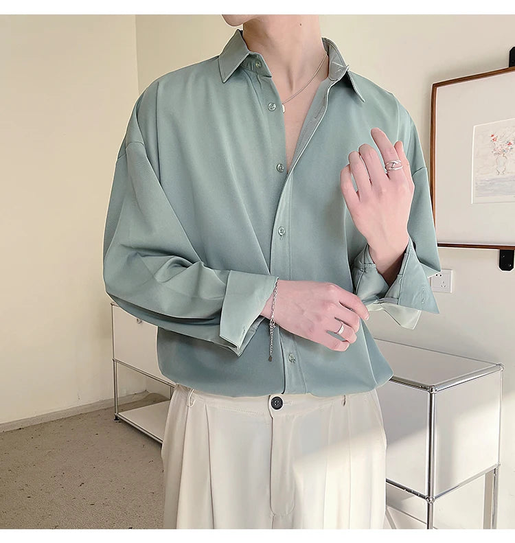 Ice Shirts Shirt Men Fashion Social Mens Dress Shirt Korean Loose Solid Color Long Sleeve Shirts Mens Casual Shirts M-2XL