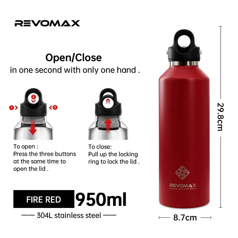 RevoMax-Double Wall Insulated Water Bottle, Outdoor Travel Sports Bottles, Stainless Steel Thermos for Tea, Thermal Cup, 600ml