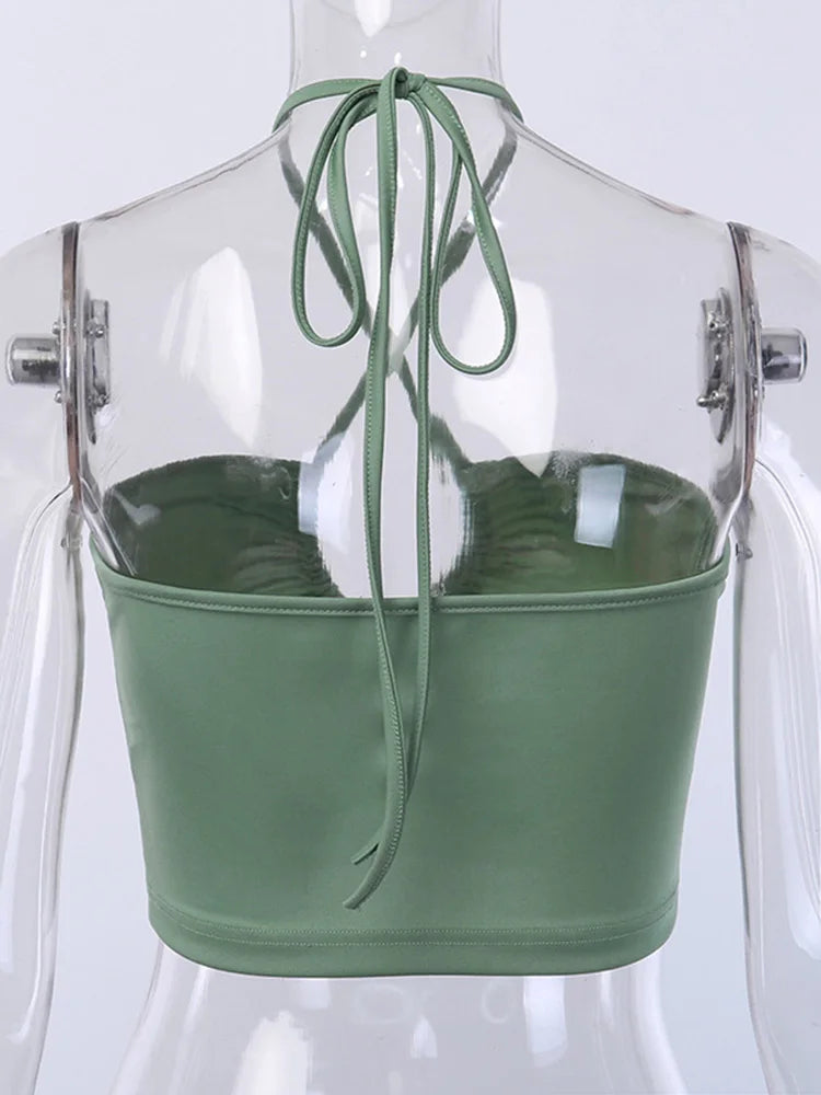 Women's Ruched V-Neck Halter Crop Top
