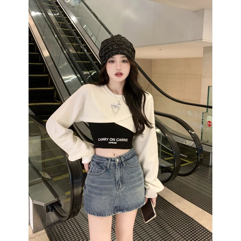 Spring Autumn Women Fashion Crop Sweatshirt Letter Sling Print Pants 1 or 3 Piece Set Lady Cool Streetwear Outfits Tops Trousers