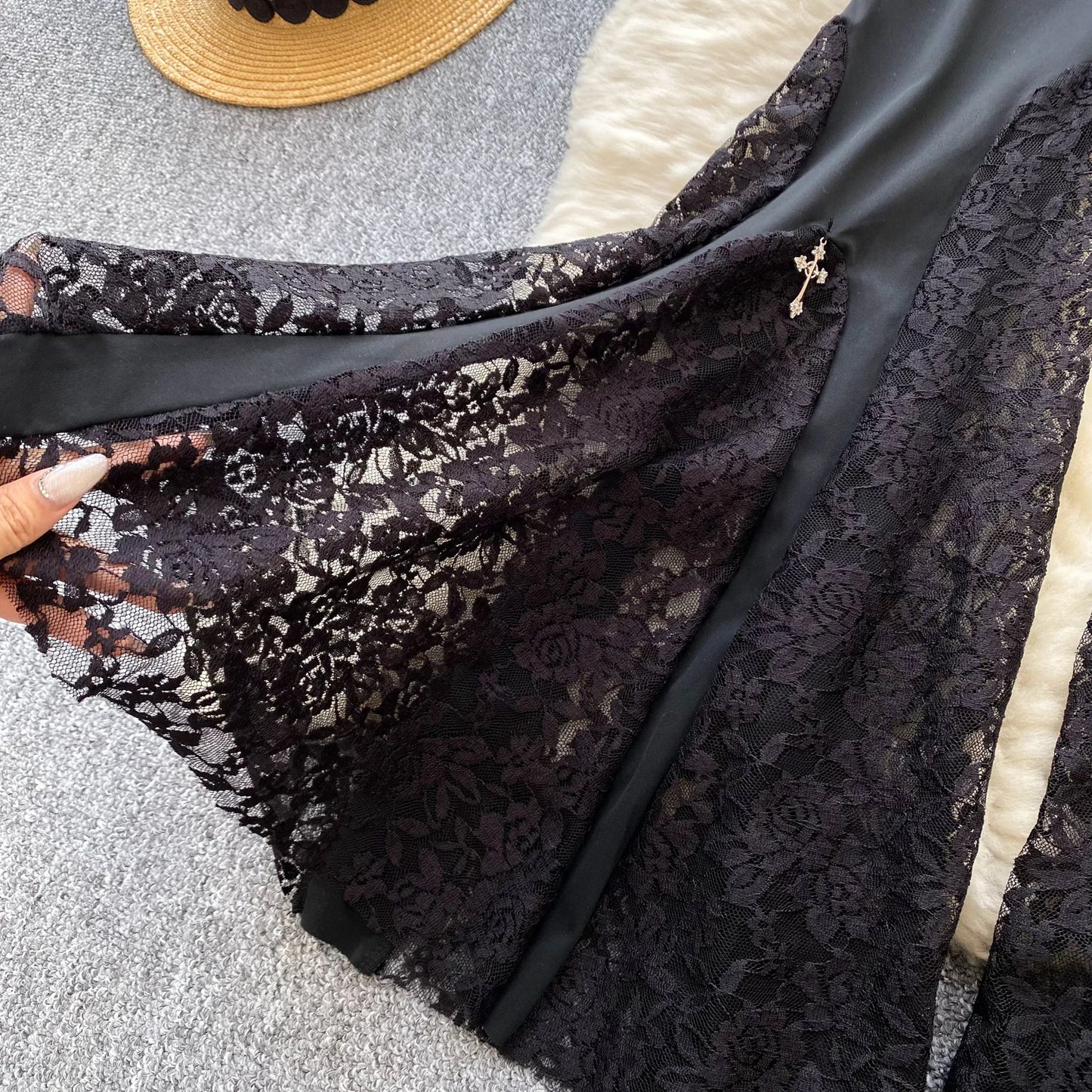 SINGREINY American Ins Hotsweet Pants Women High Waist Mesh Splice Lace Design Fashion Streetwear Skinny Flared Long Pants