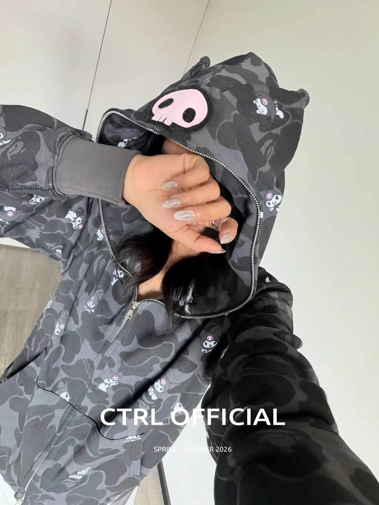 In  Stock  Anime Hello Kittys Hooded Jacket Girl Commuting Coat Jacket Kuromi Anime 3d Ears Hooded Cute Leopard Print Clothes