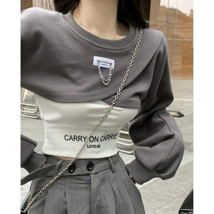 Spring Autumn Women Fashion Crop Sweatshirt Letter Sling Print Pants 1 or 3 Piece Set Lady Cool Streetwear Outfits Tops Trousers