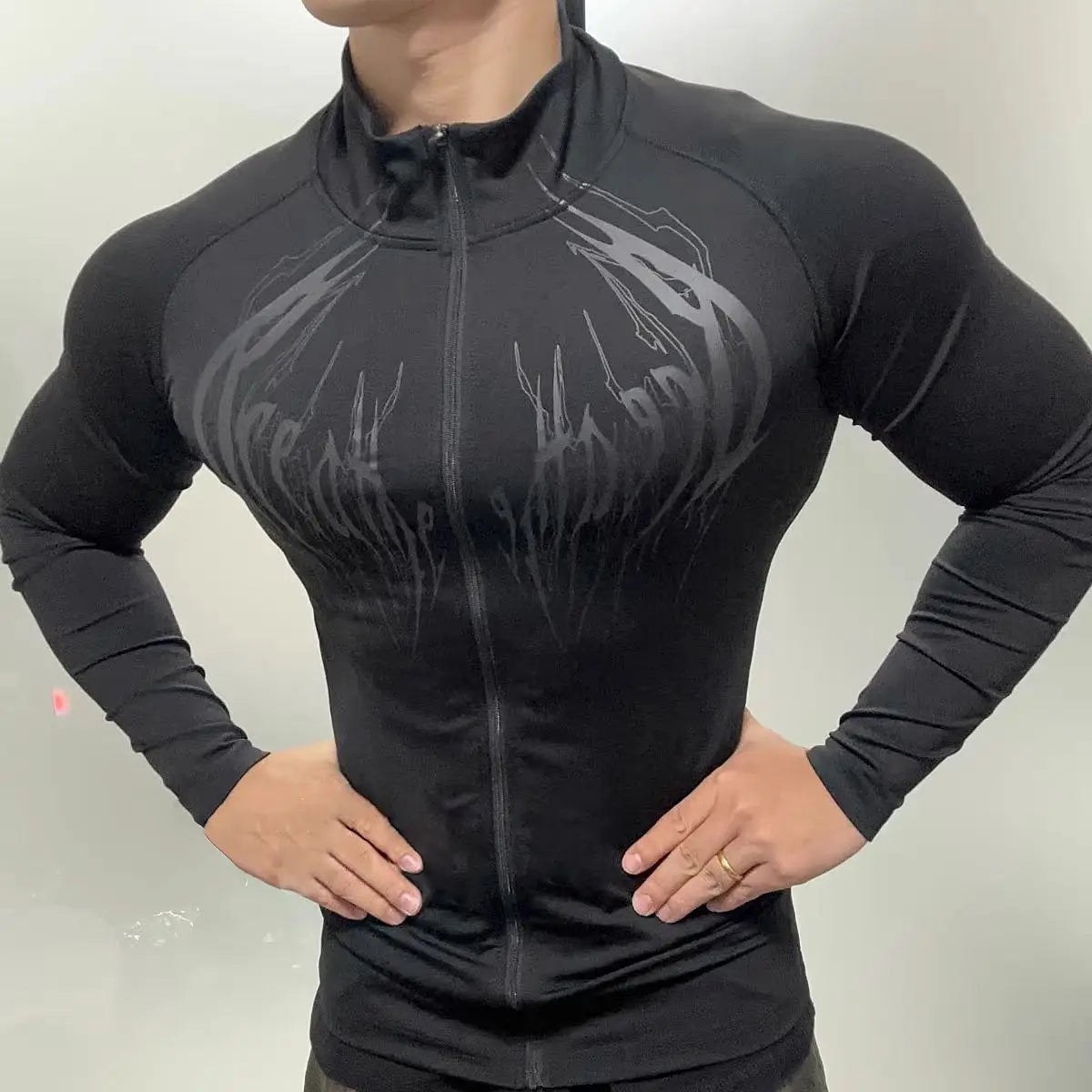Gothic-Style Stretchy Slim Fit Fitness Sports Zip-Up Long-Sleeve Cardigan Jacket for Men And Women