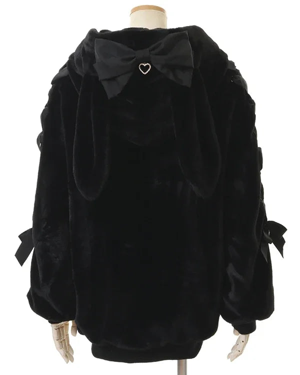 High Quality Japanese Winter New Sweet Cute Mine Cute Rabbit Ear Plush Cotton Coat Jacket Girl Lolita Fur Coats Women Parkas