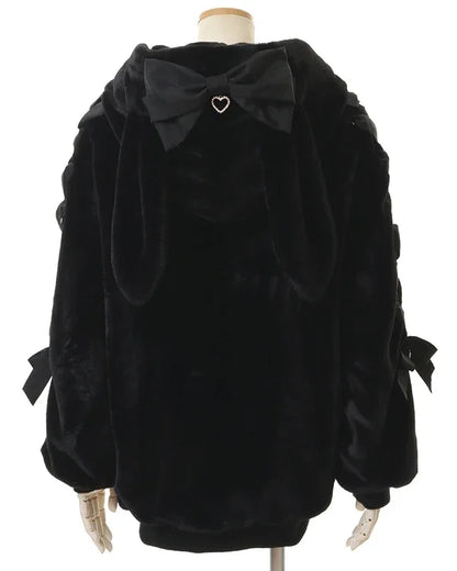 High Quality Japanese Winter New Sweet Cute Mine Cute Rabbit Ear Plush Cotton Coat Jacket Girl Lolita Fur Coats Women Parkas