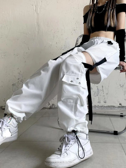 Korean Detachable Y2k Pants Casual Loose Solid High Waist Patchwork Hollow - APEX RITUAL women's pants