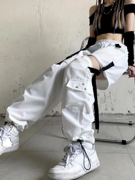 Korean Detachable Y2k Pants Casual Loose Solid High Waist Patchwork Hollow - APEX RITUAL women's pants