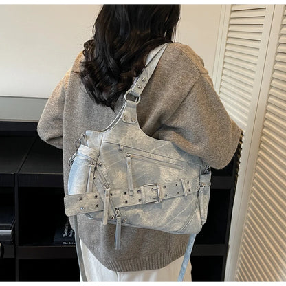 Fashionable Large Capacity Rivet Street Style Women's Tote Bag Shoulder Crossbody Bag Durable Polyester  Commuter Bag