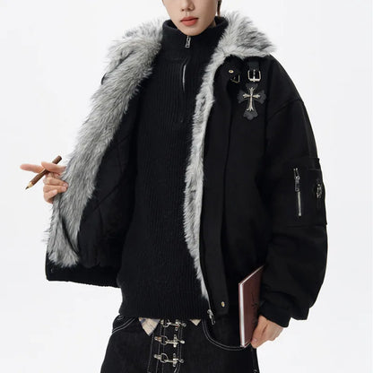PFNW Fashion Versatile Warm Coat Autumn Winter New Men's Fur Collar High Quality Thick Cotton Jacket 28L1062