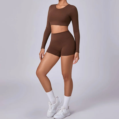 Crop Top Women Long Sleeve Tees 2026 Gym Shirt Padding Sports T-shirts Push Up Yoga Clothing Black White Blue Coffee Gray Navy