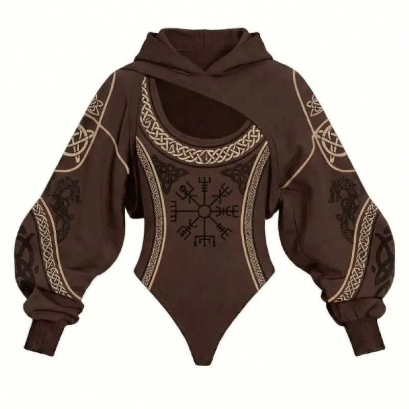 Viking Print Women's Hooded Jumpsuit Two-Piece Set Casual Loose Long Sleeve for Daily Home Lounge & Streetwear