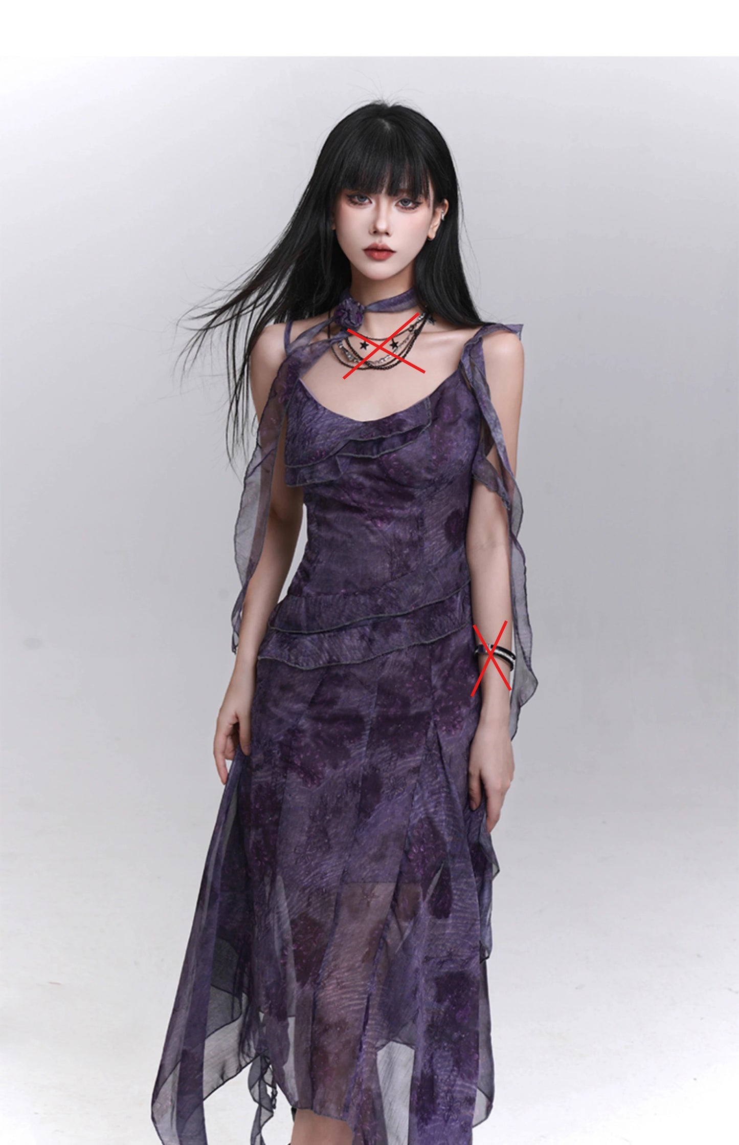 Women's Purple Tie-Dye V-Neck Midi Dress