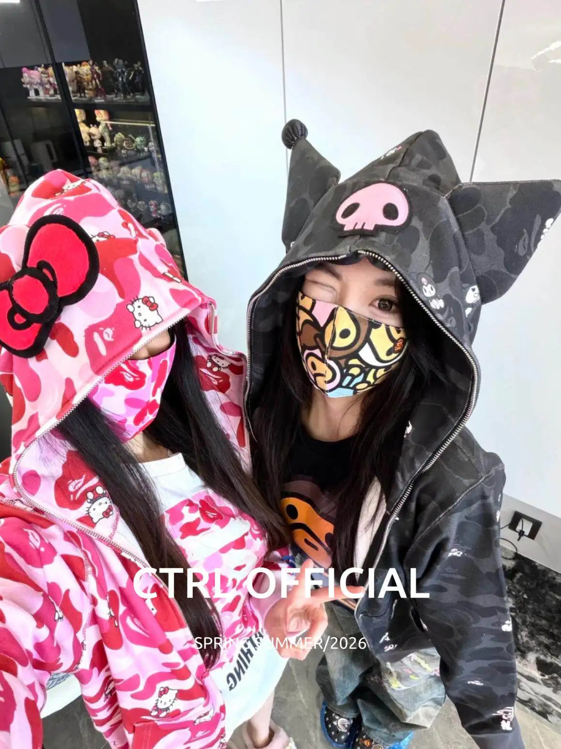 In  Stock  Anime Hello Kittys Hooded Jacket Girl Commuting Coat Jacket Kuromi Anime 3d Ears Hooded Cute Leopard Print Clothes