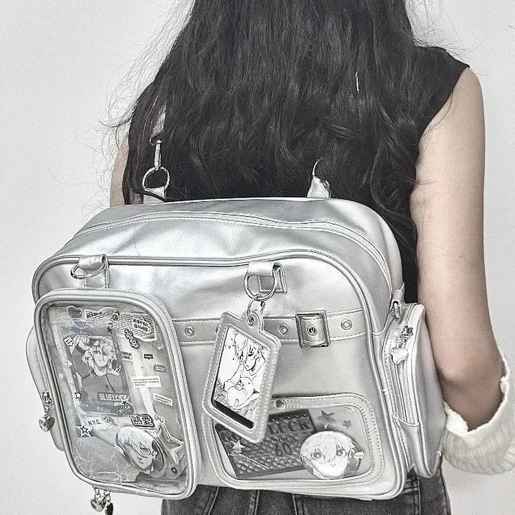 Harajuku Pin Doll 20cm Display Ita Bag Women PU Leather Preppy Style Large Capacity Shoulder Bag Ladies Daily Crossbody Bag Chic