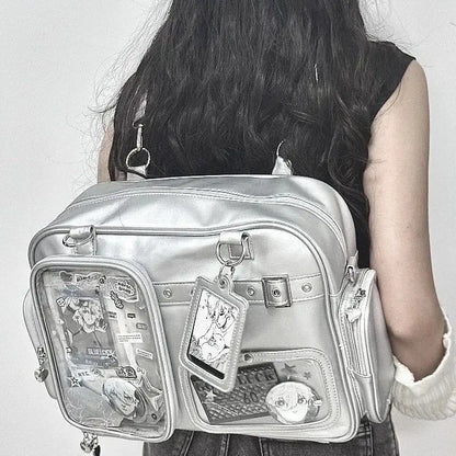 Harajuku Pin Doll 20cm Display Ita Bag Women PU Leather Preppy Style Large Capacity Shoulder Bag Ladies Daily Crossbody Bag Chic