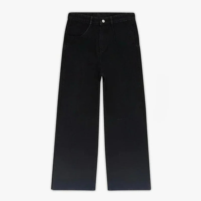 American retro heavy industry men and women black gothic retro casual loose jeans High street coated micro-flare jeans